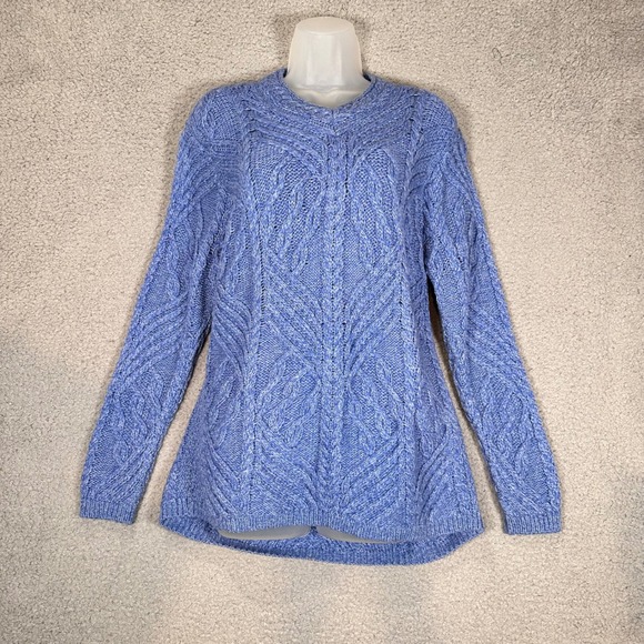 Aran Crafts Ireland 100% Merino Wool Cable Knit Sweater XL Blue Periwinkle Irish - Picture 9 of 16